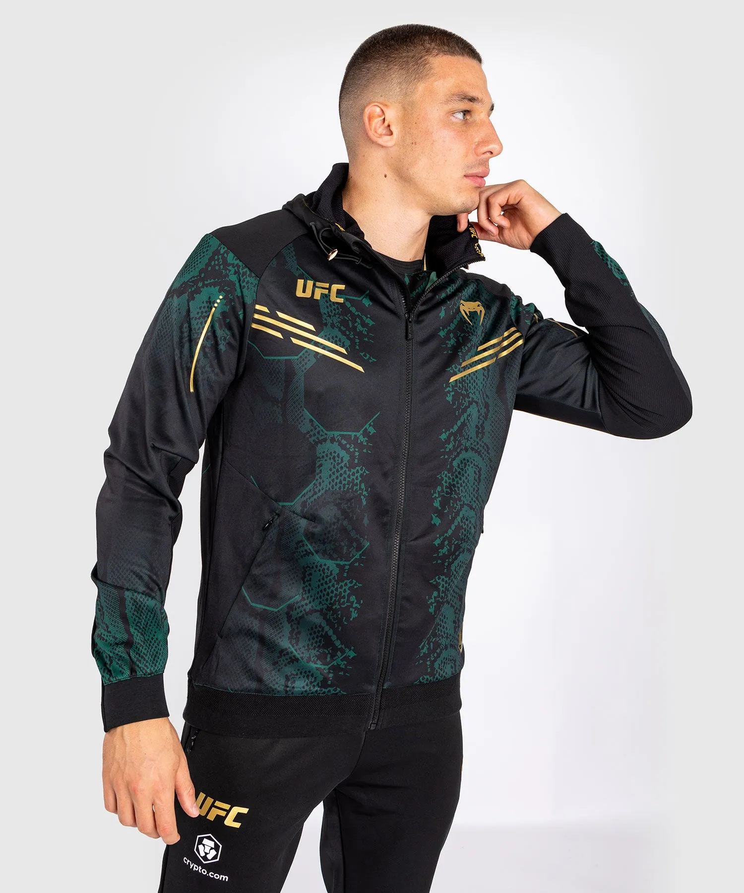 UFC Adrenaline by Venum Authentic Fight Night Sudadera con capucha para Hombre - Emerald Edition - Verde/Negro/Dorado