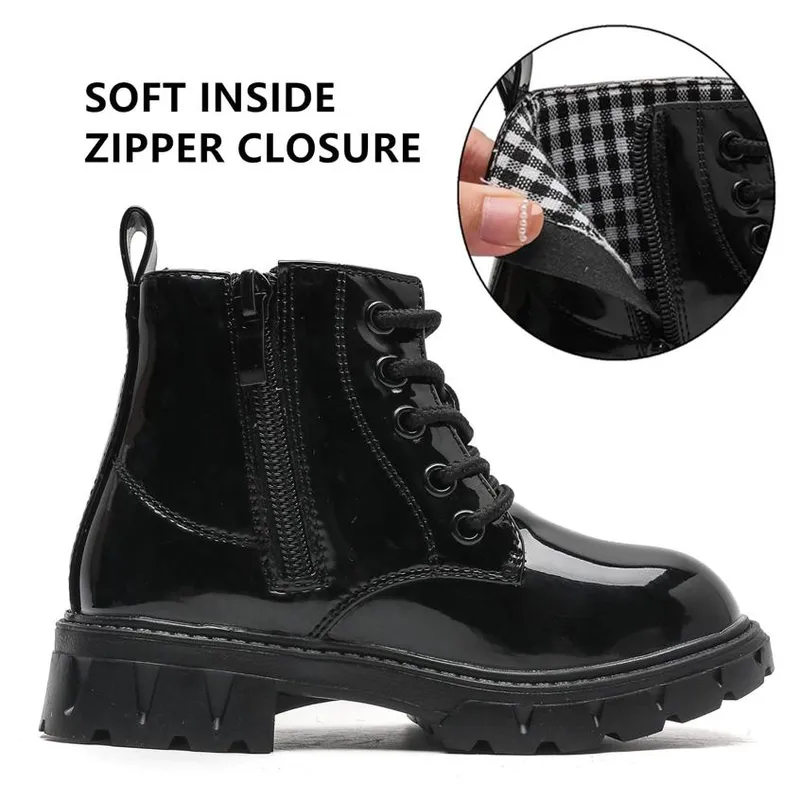 Zapatos casuales para niñas chicas chicas brillo botines botines niños conmovedor combate impermeable con cremallera para niños 