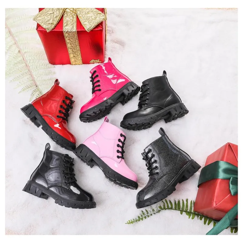 Zapatos casuales para niñas chicas chicas brillo botines botines niños conmovedor combate impermeable con cremallera para niños 