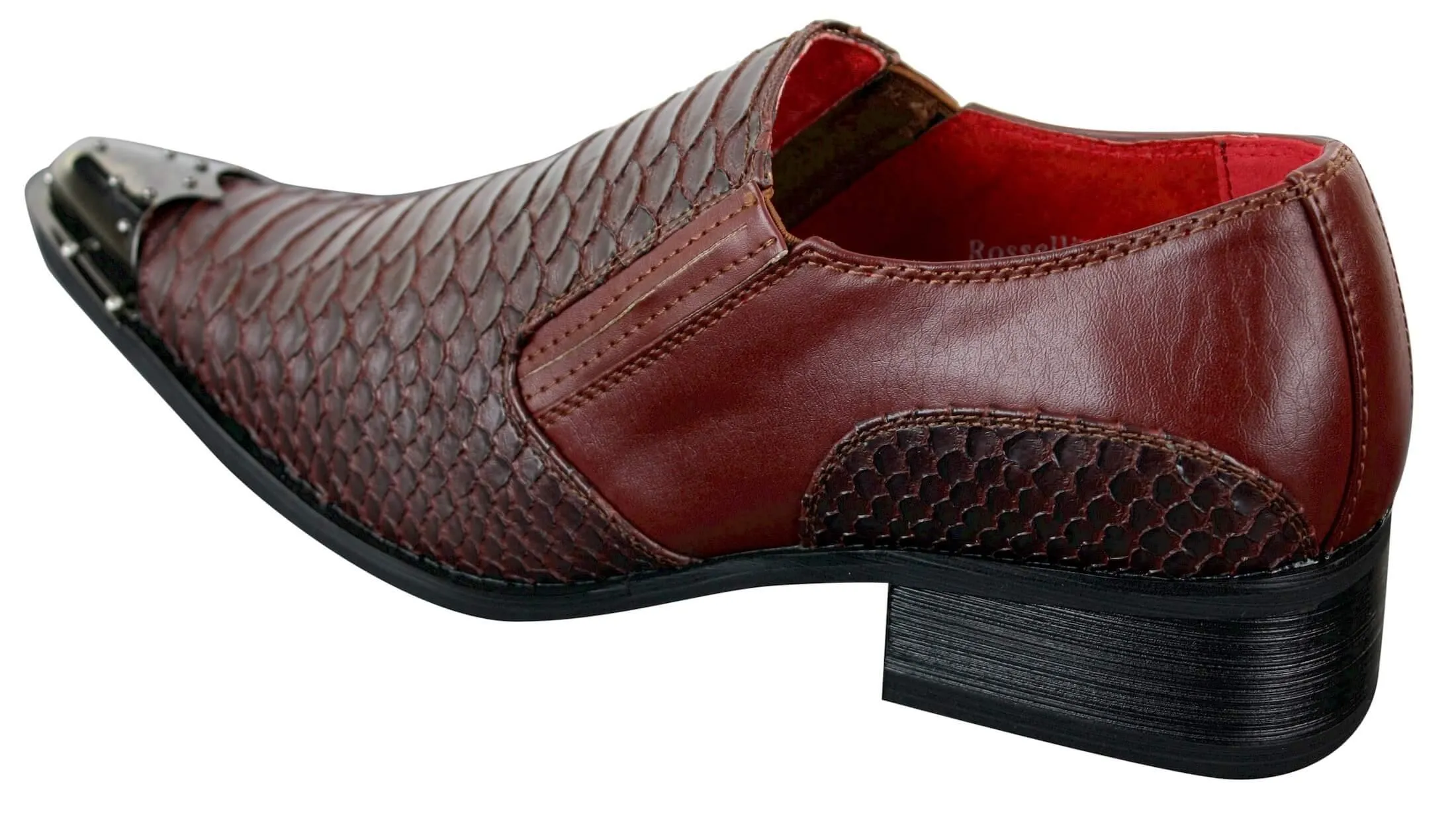 Zapatos de vaquero con punta de metal y cuero con textura de cocodrilo en color negro marrón gris para hombre