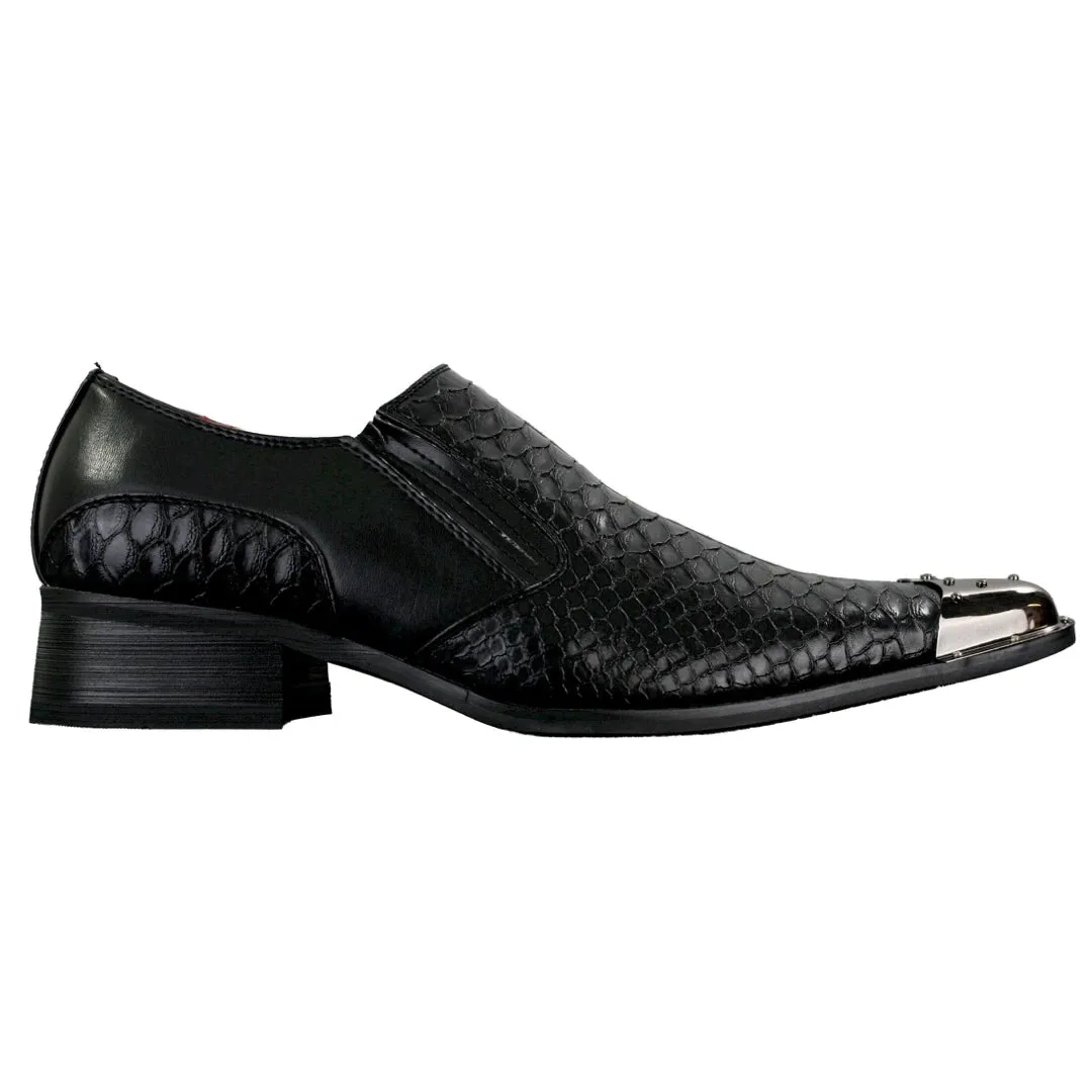 Zapatos de vaquero con punta de metal y cuero con textura de cocodrilo en color negro para hombre